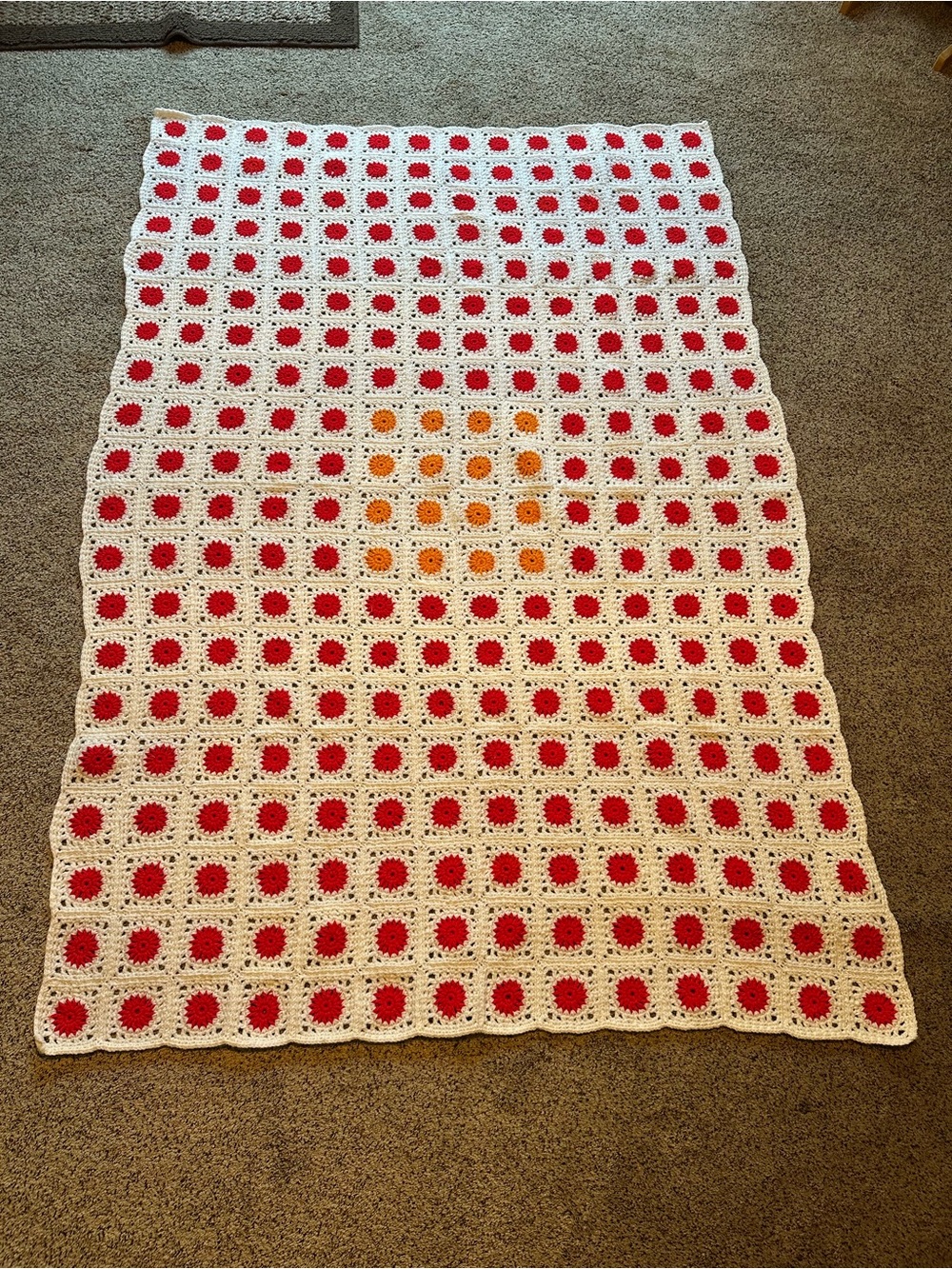 Handmade Granny Square Crochet Afghan  Blanket Throw  68" X 48.5" Sunburst Motif